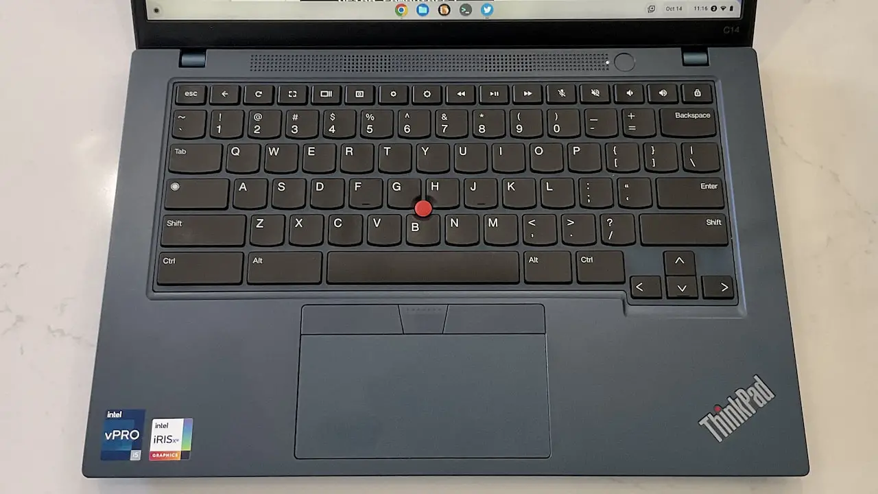 Lenovo ThinkPad C14 Chromebook keyboard and trackpad