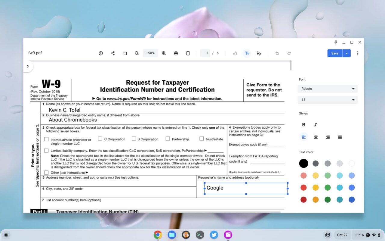 Add text to PDF on Chromebook