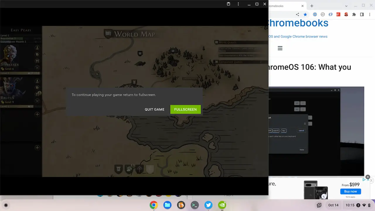 Nvidia GeForce Now cloud gaming on a Chromebook
