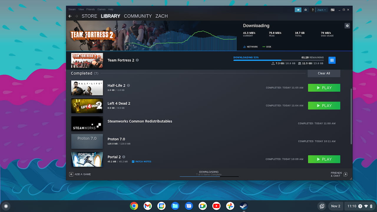 ChromeOS 108 Steam beta on a Chromebook