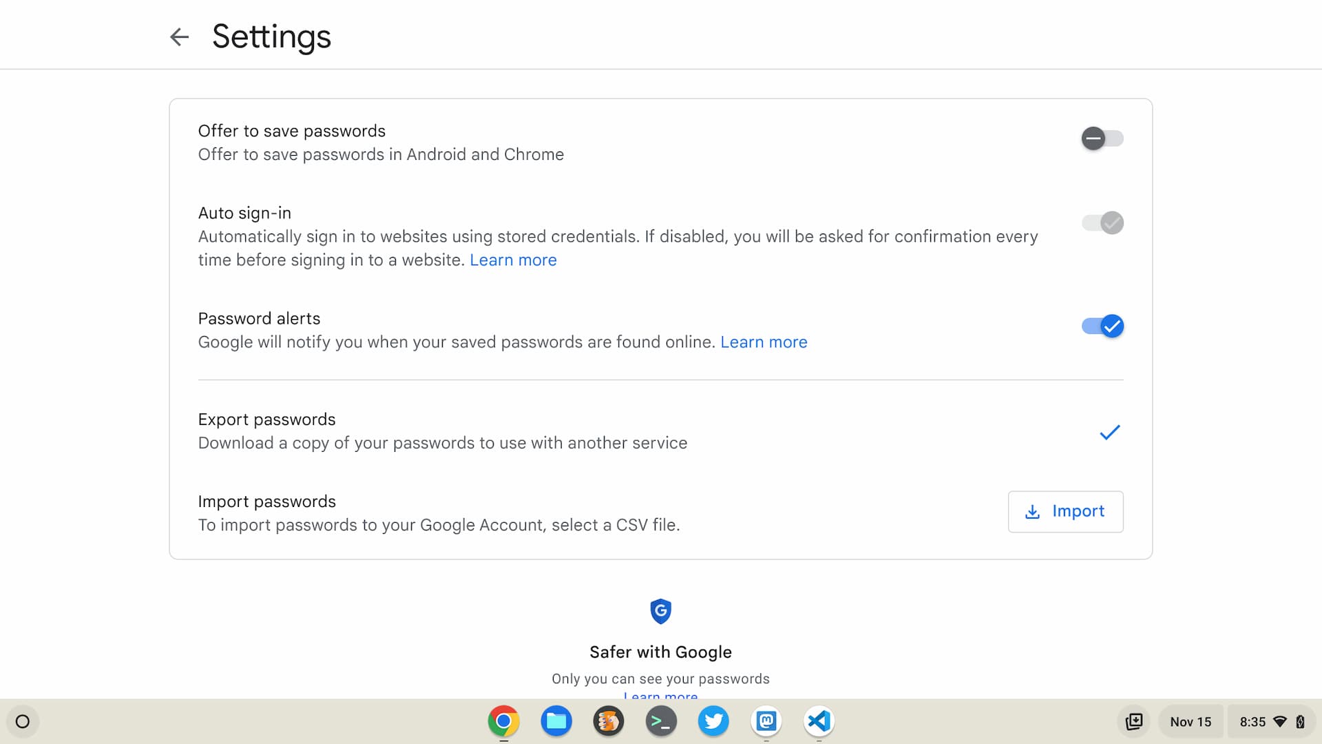 Chrome Password Manager will add Notes to password exports