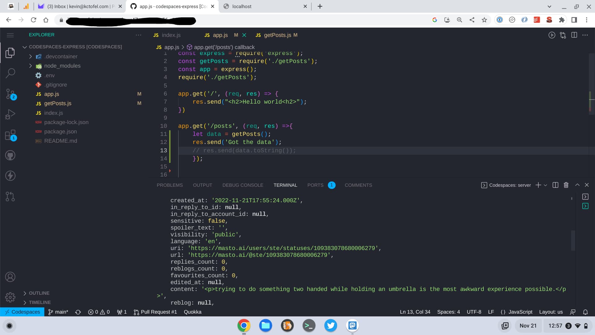 GitHub Codespaces on a Chromebook is fantastic!