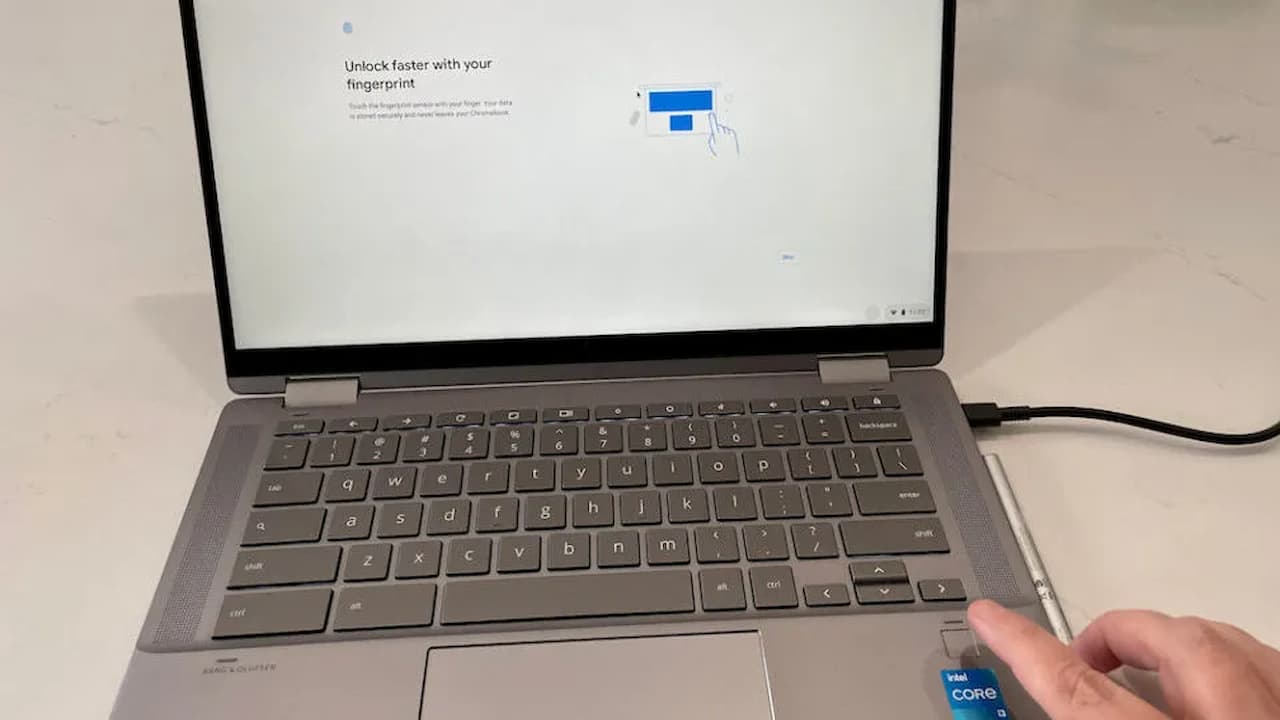 HP Chromebook x360 keyboard and fingerprint sensor