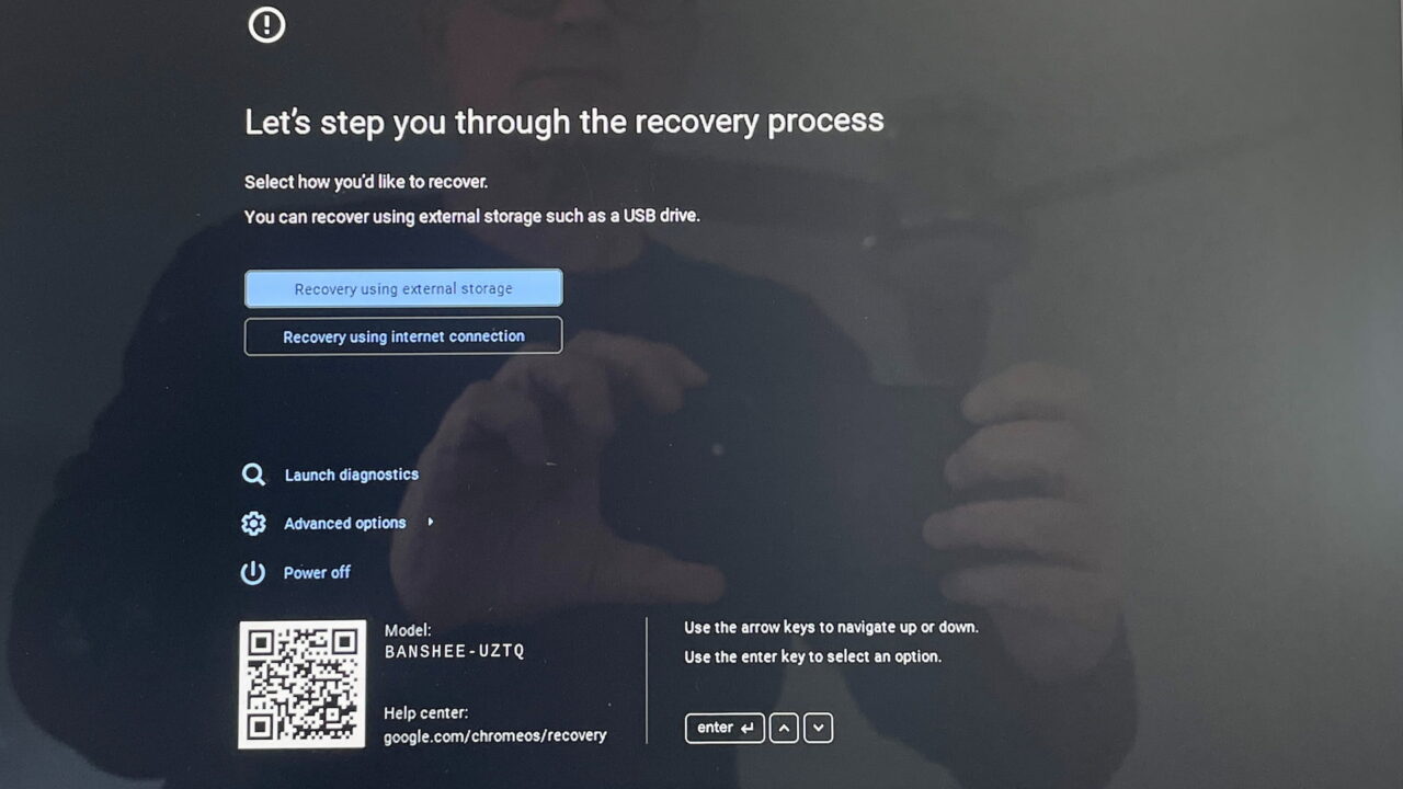 network-based Chromebook recovery screen