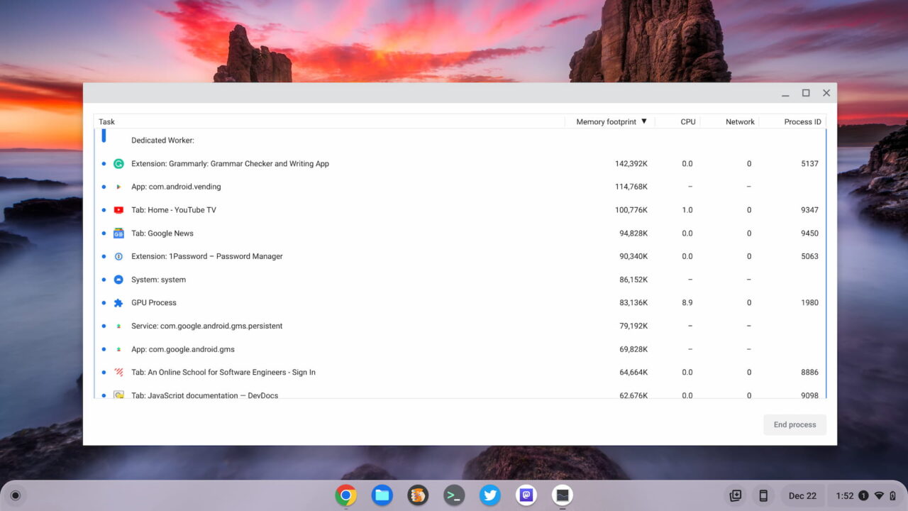 ChromeOS Task manager on a Chromebook