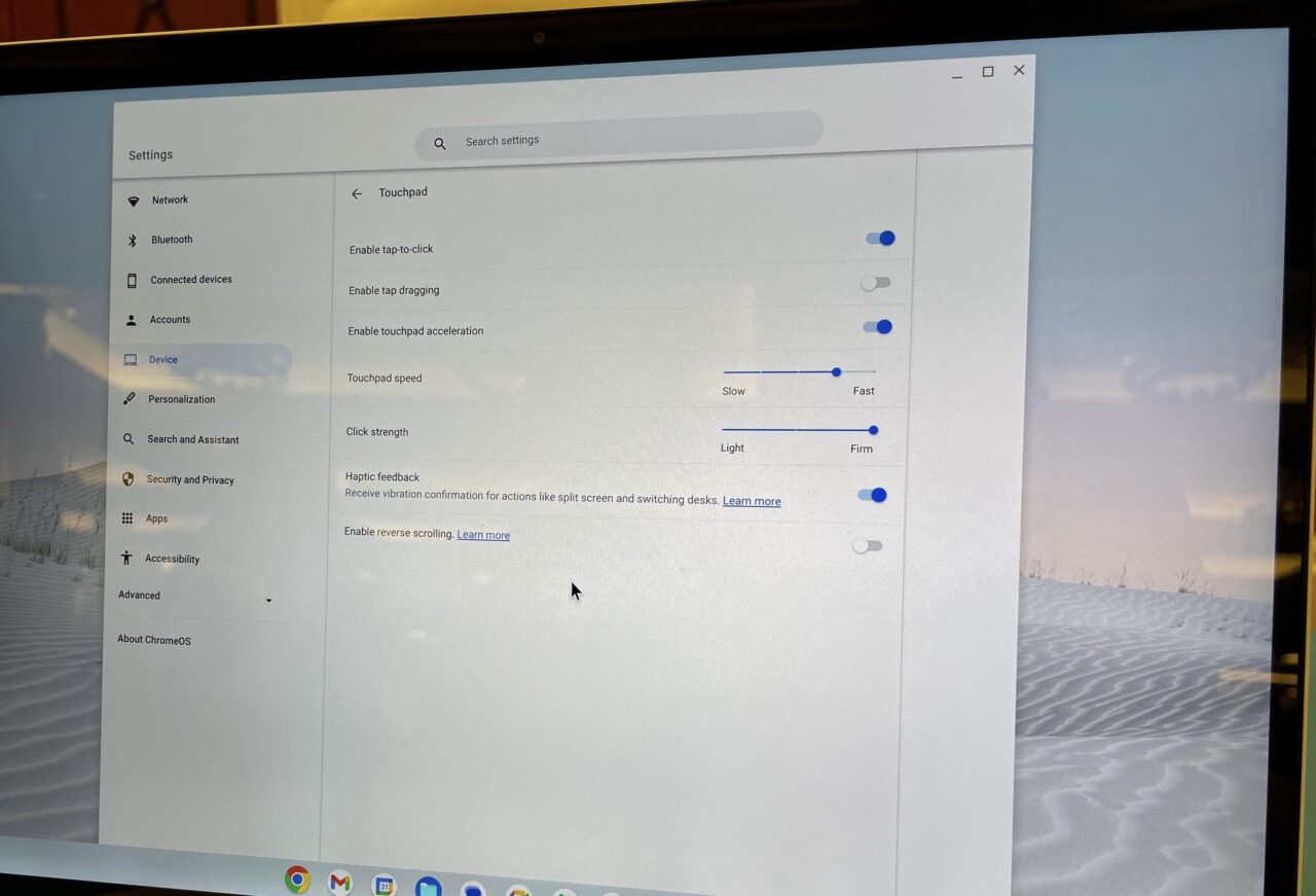 HP Dragonfly Pro Chromebook haptic trackpad.