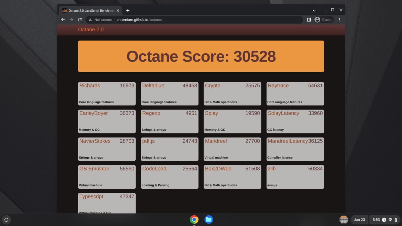 HP Chromebook x360 13b with MediaTek K1200 Octane score