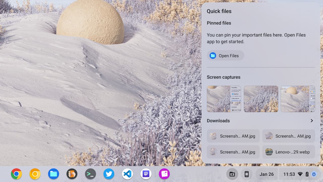 Pinned files in Chromebook Quick Files