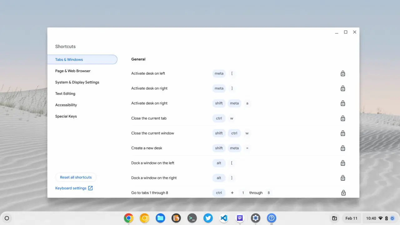 New Chromebook keyboard shortcuts app