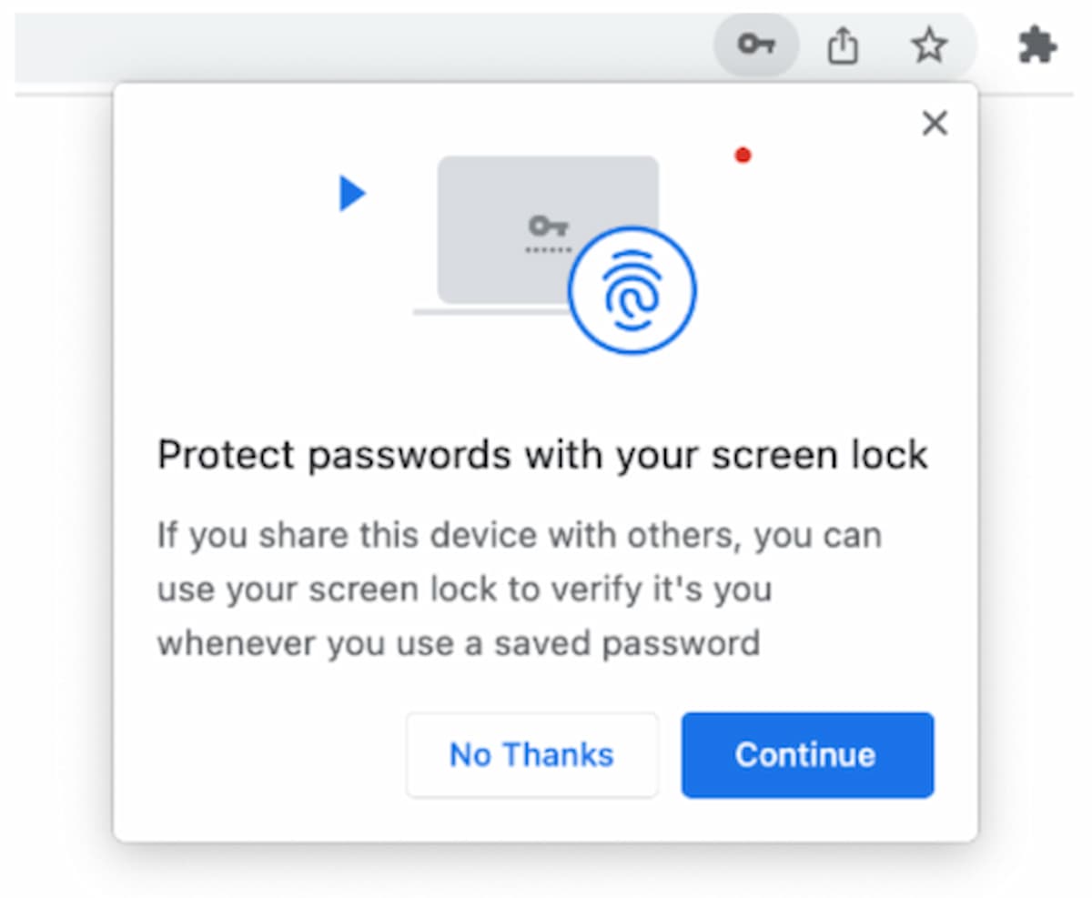 Biometric protection for passwords in the Chrome 110 release.