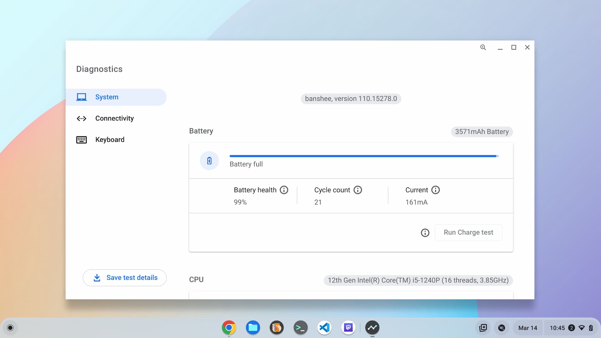 Chromebook Diagnostics are found in the ChromeOS Launcher