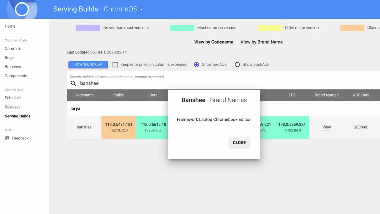 The Framwork Chromebook board and brand name