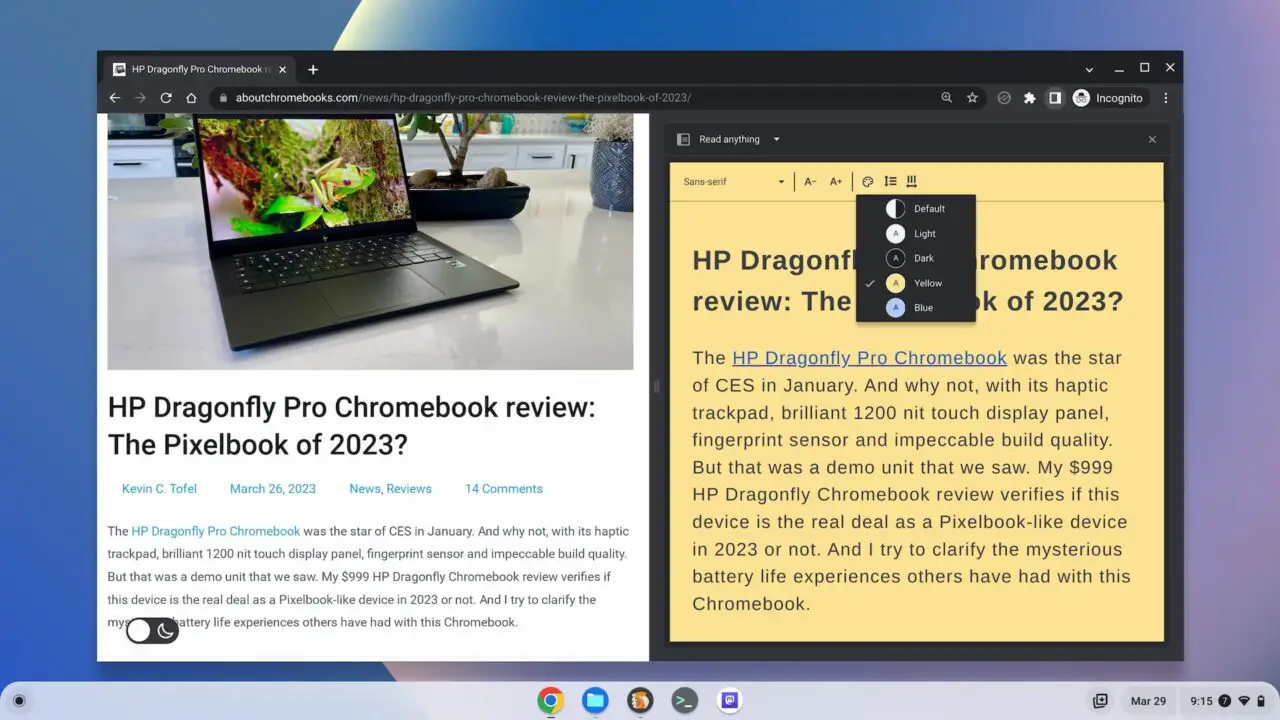 Customizing the Read Anywhere side panel in ChromeOS 111