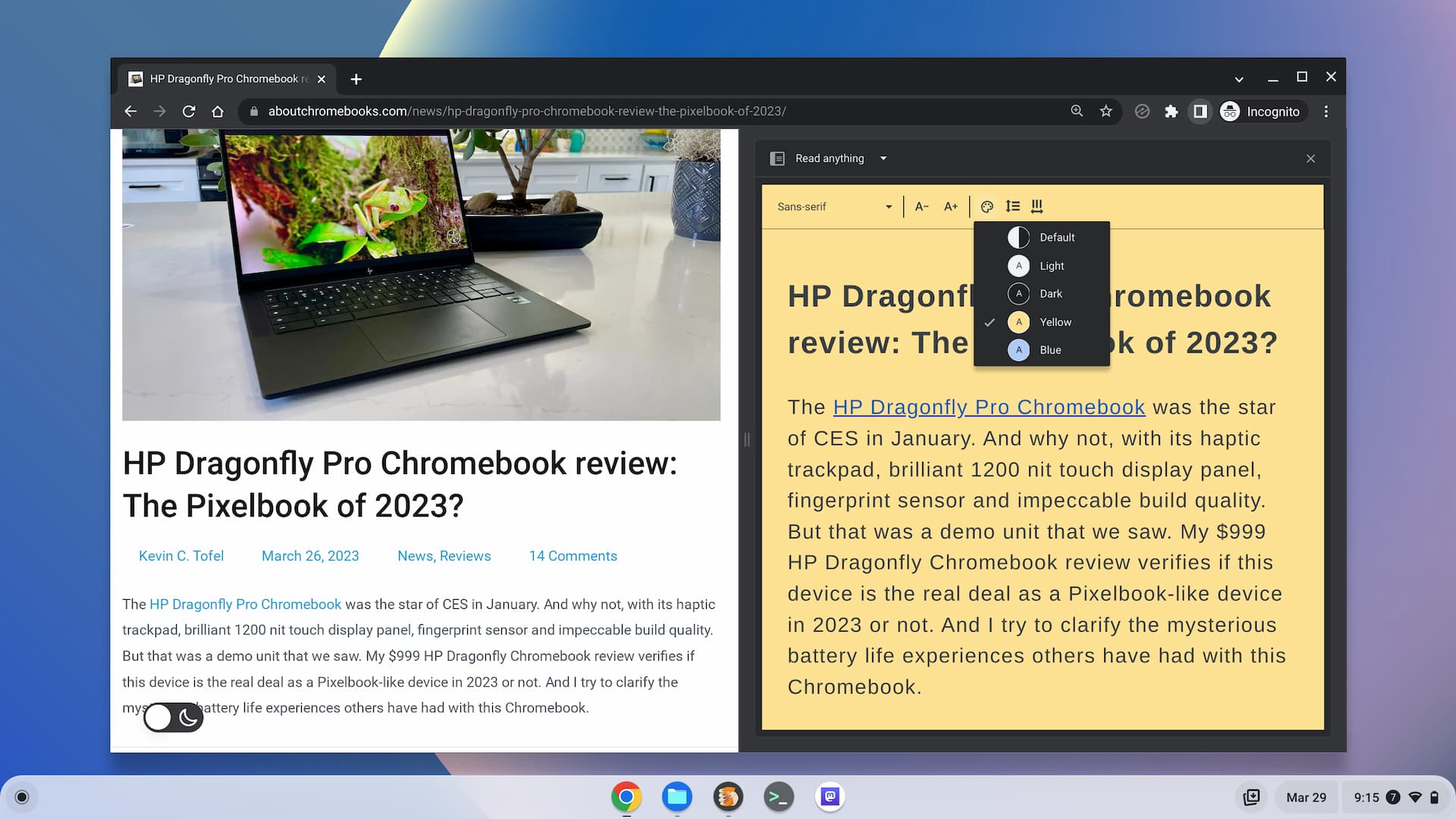 How to use Read Anything in the ChromeOS 111 side panel