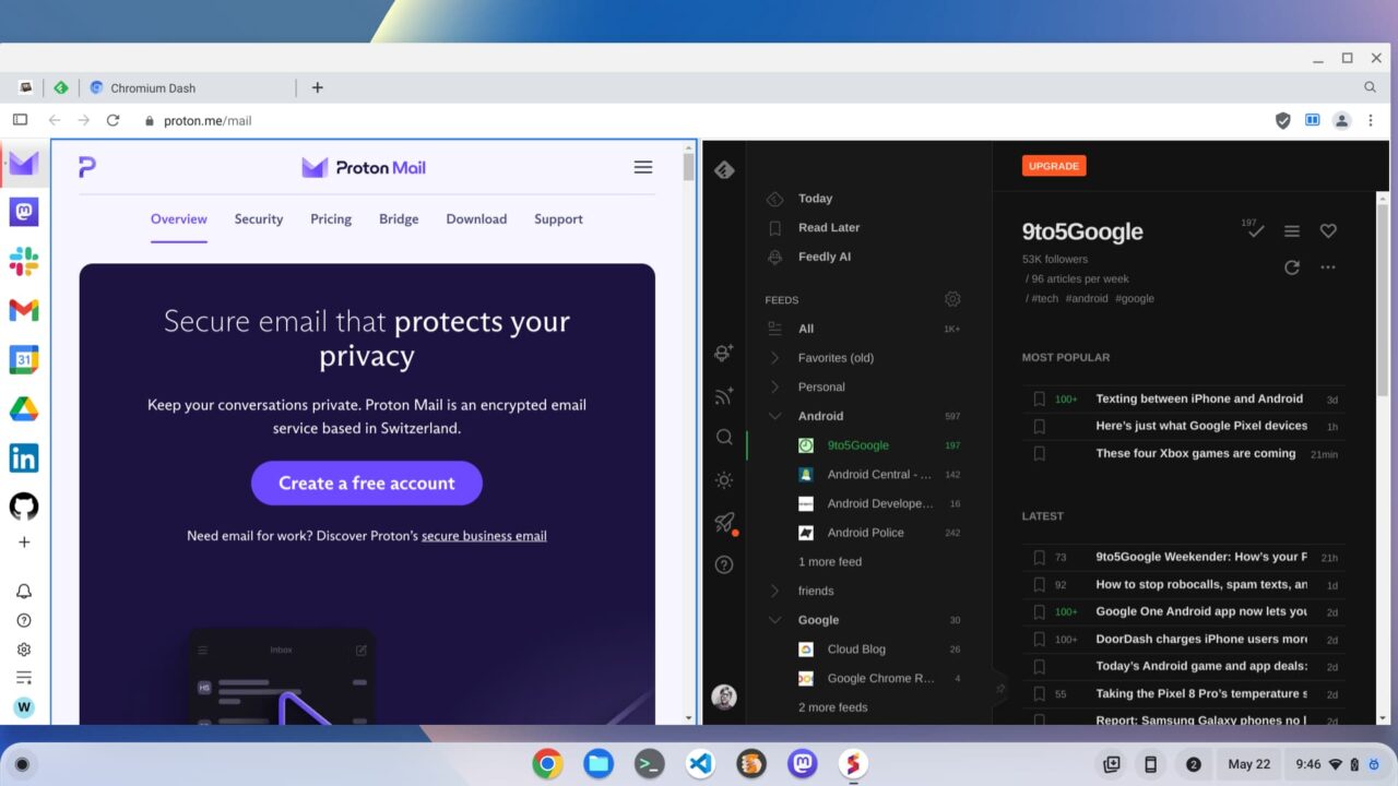 Email and an RSS reader in Sidekick on a Chromebook