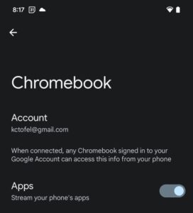 Android app streaming on Chromebooks from a Pixel 7 Pro