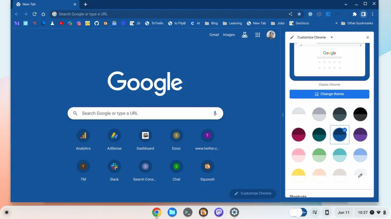 It's easier to customize themes and colors in the Google Chrome browser