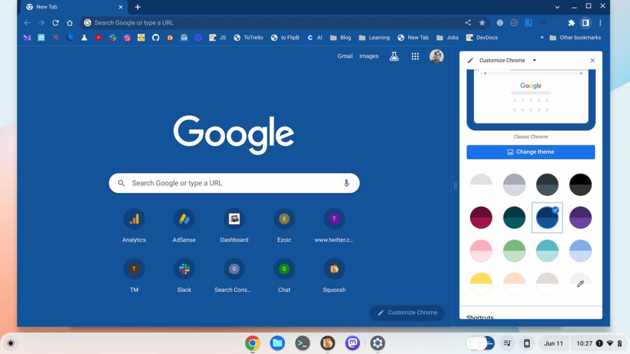 It's easier to customize themes and colors in the Google Chrome browser