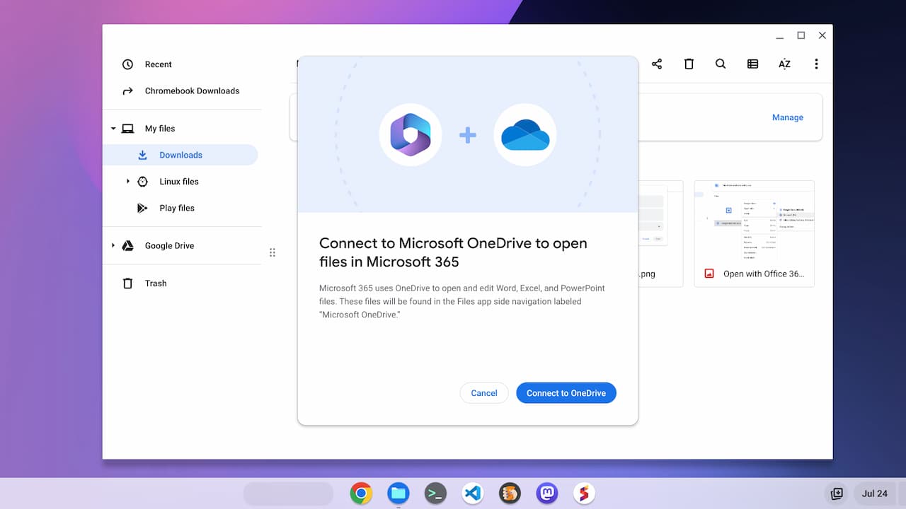 You have to connect OneDrive on your Chromebook