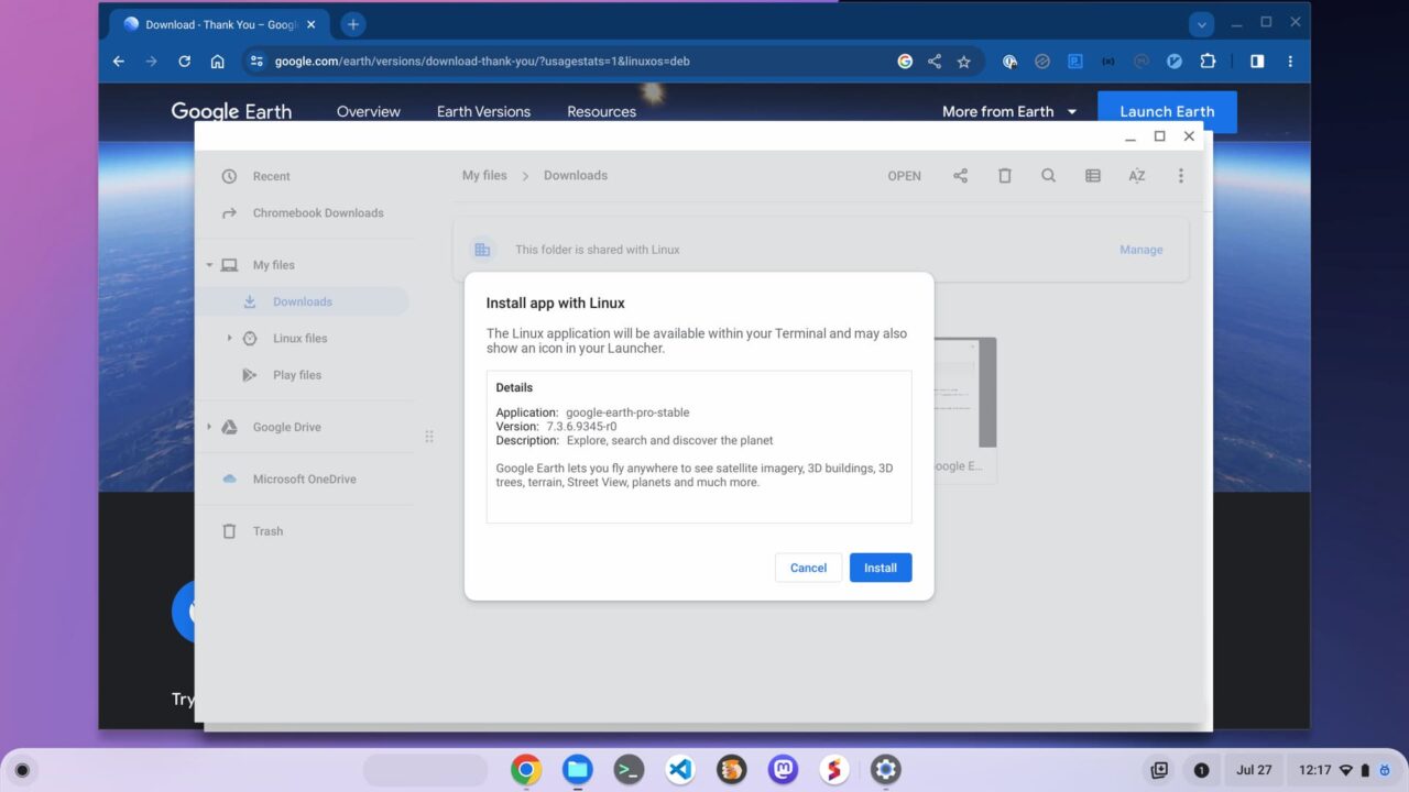 Installing Google Earth Pro on a Chromebook