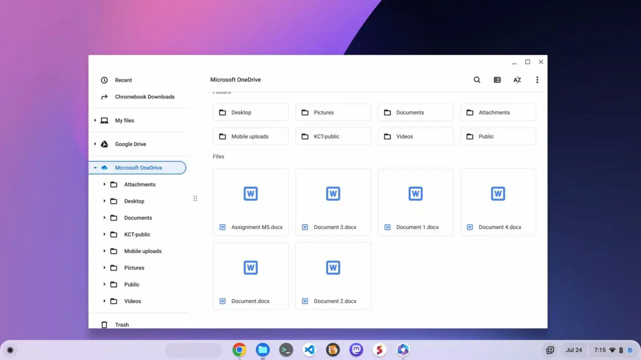 Microsoft Office 365 mounts OneDrive to the Chromebook Files app
