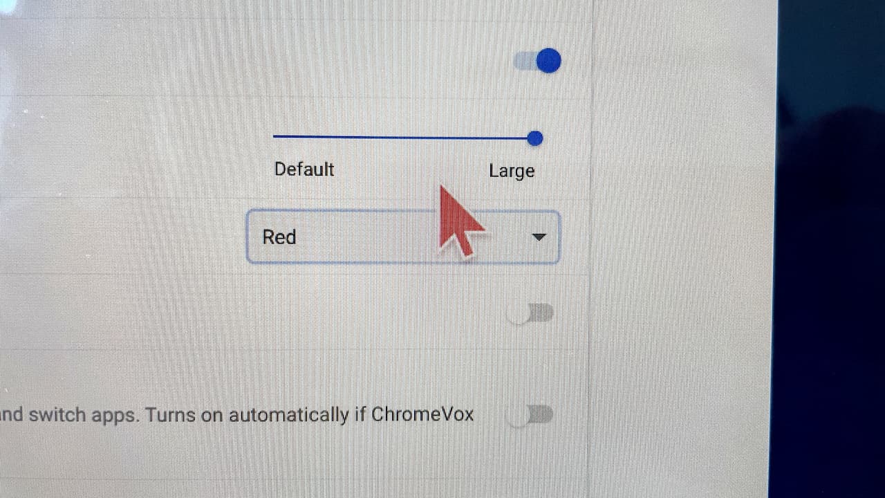 A large, red Chromebook cursor