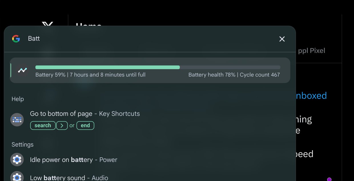 Chromebook Diagnostics in the ChromeOS Launcher showing battery life and health