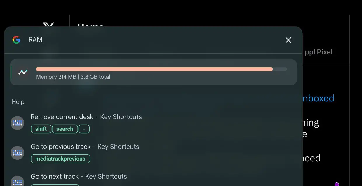 Chromebook Diagnostics in the ChromeOS Launcher showing memory usage