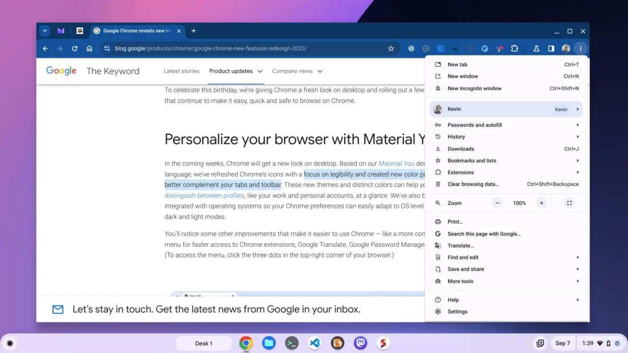 Chrome browser Material You redesign improves the three dot menu options
