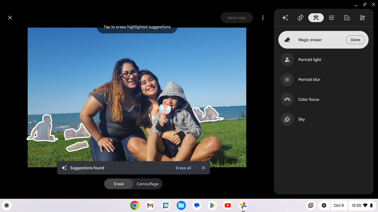 Google Chromebook Plus devices use the Magic Eraser function in photos
