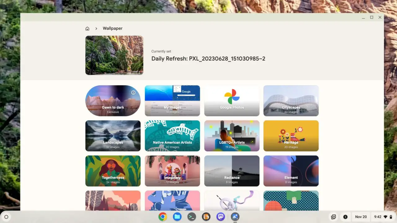 Available options to set your Chromebook wallpaper