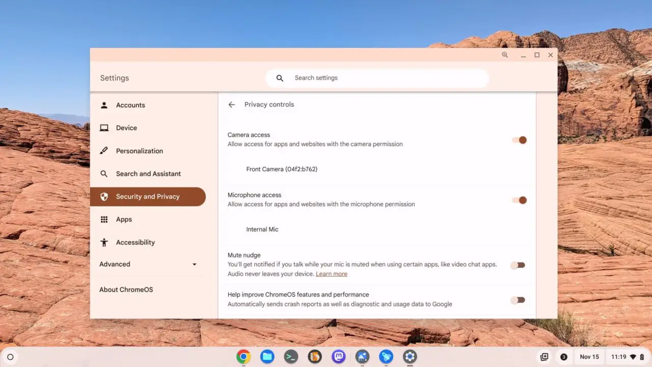 The ChromeOS 119 Privacy Hub adds a kill switch to your microphone and camera.
