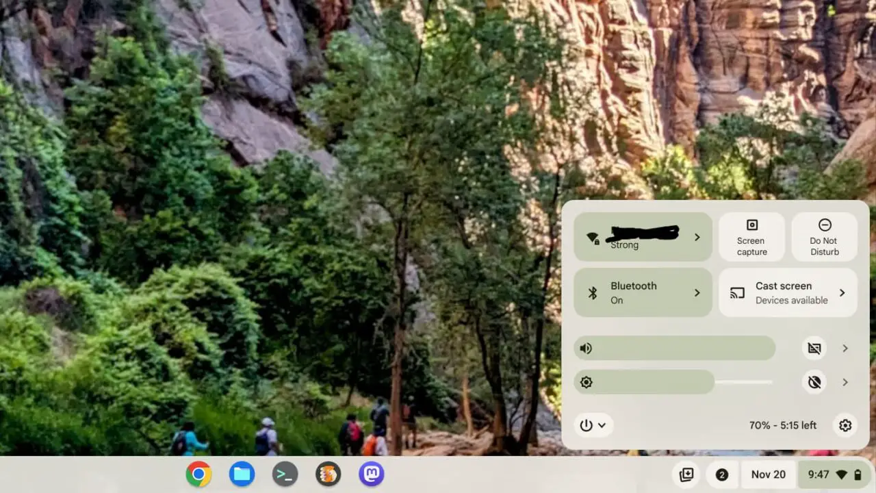 ChromeOS Material You accent colors based on my Chromebook wallpaper