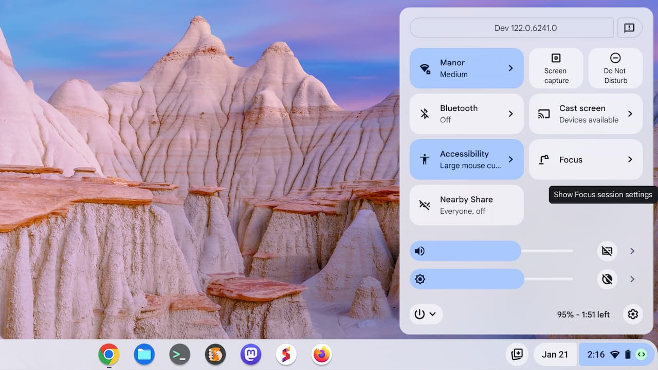 ChromeOS 122 adds Focus Mode to Chromebooks in the Quick Settings