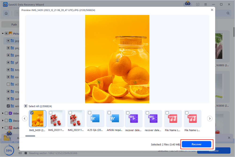 select recover files