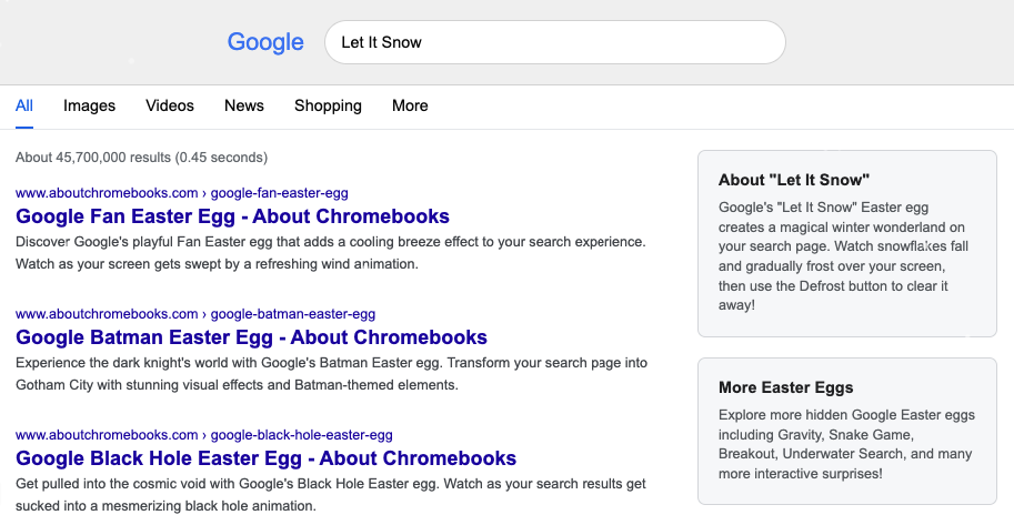 Let It Snow Google Easter Egg
