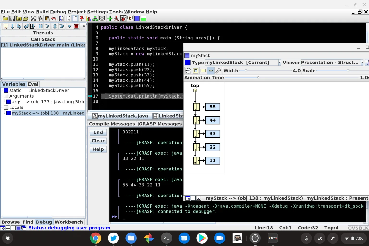 Linked Lists in Java on a Chromebook