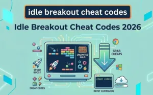 Guide page titled “Idle Breakout Cheat Codes 2026” featuring platform overview text and user impact charts for an online tool site
