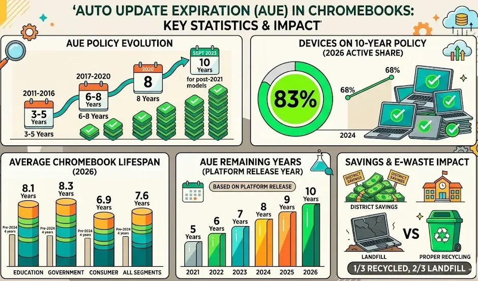 Auto Update Expiration (AUE) In Chromebooks Statistics 2026
