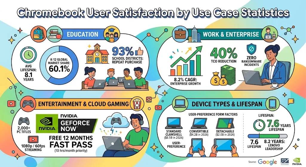 Chromebook User Satisfaction By Use Case Statistics 2026: Education, Work And Entertainment Trends