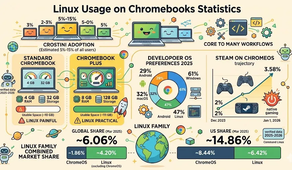 Linux Usage on Chromebooks Statistics 2026