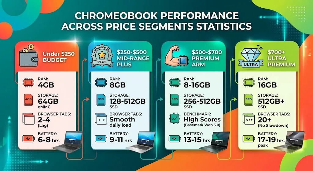 Chromebook Performance Across Price Segments Statistics 2026: Benchmark Comparison Data