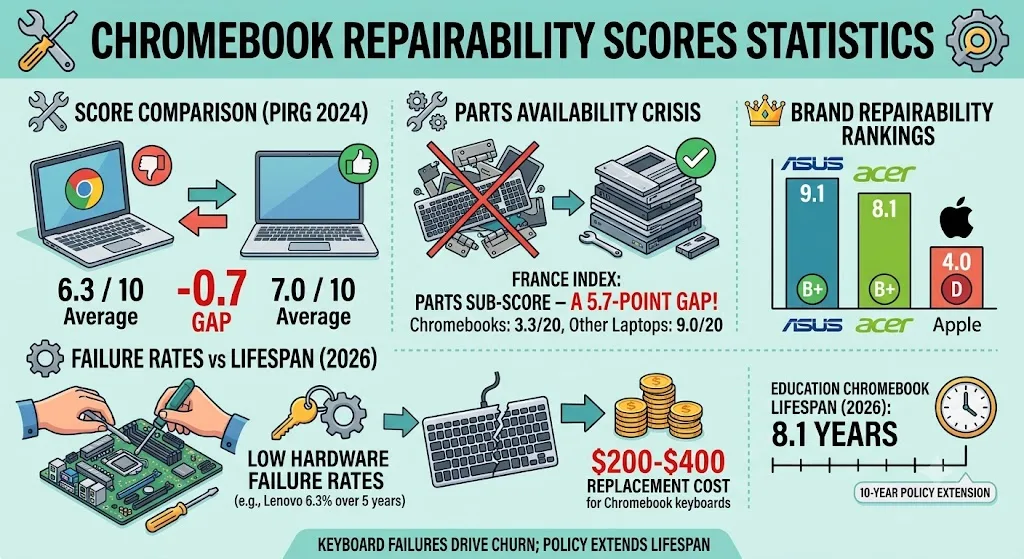 Chromebook Repairability Scores Statistics 2026: Hardware Serviceability Reports