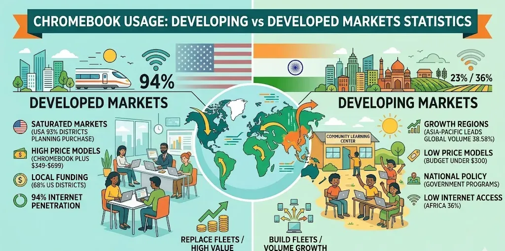 Chromebook Usage In Developing vs Developed Markets Statistics 2026