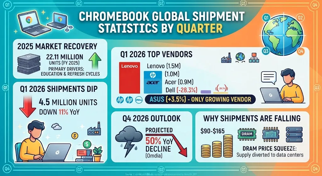 Chromebook Global Shipment Statistics By Quarter 2026