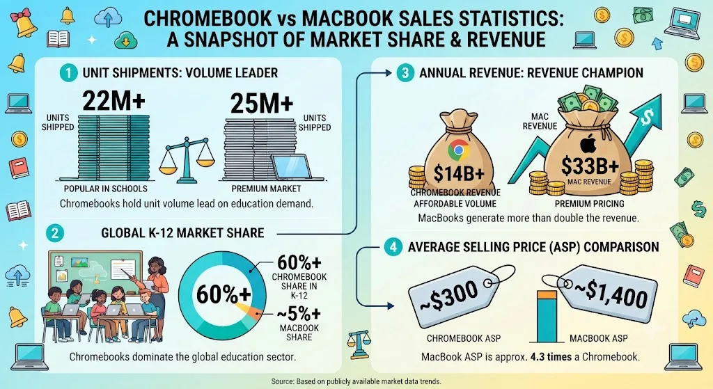 Chromebook vs MacBook Sales Statistics 2026: Shipments, Revenue, and Market Share Data