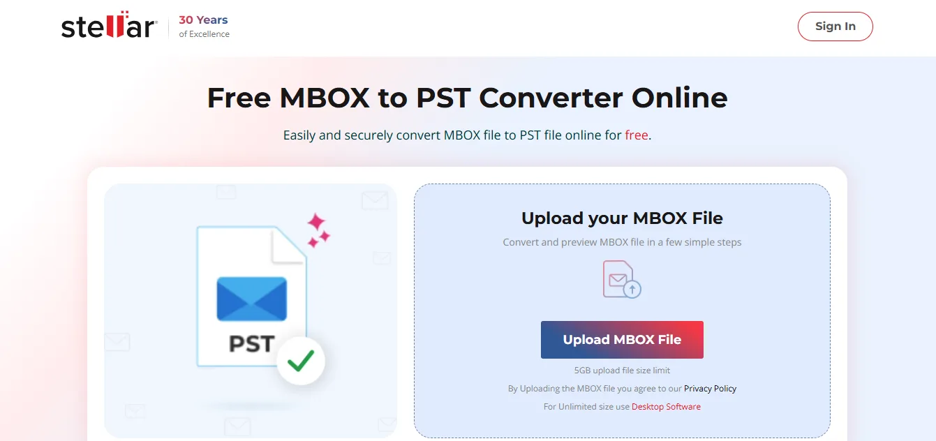 Stellar Online MBOX to PST converter home page