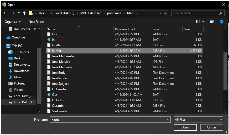 import mbox file to start the process