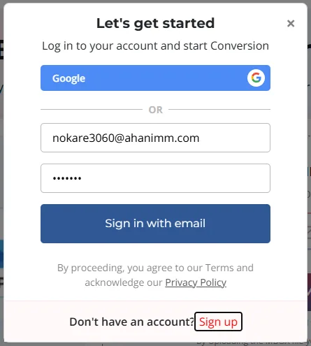 Sign up option