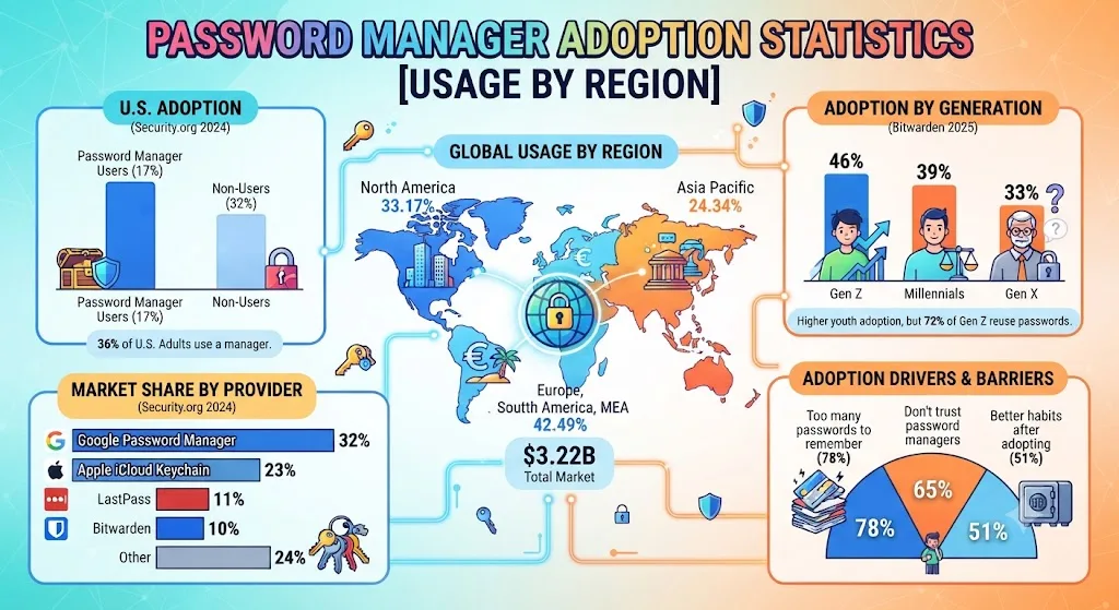 Password Manager Adoption Statistics 2026 [Usage by Region]